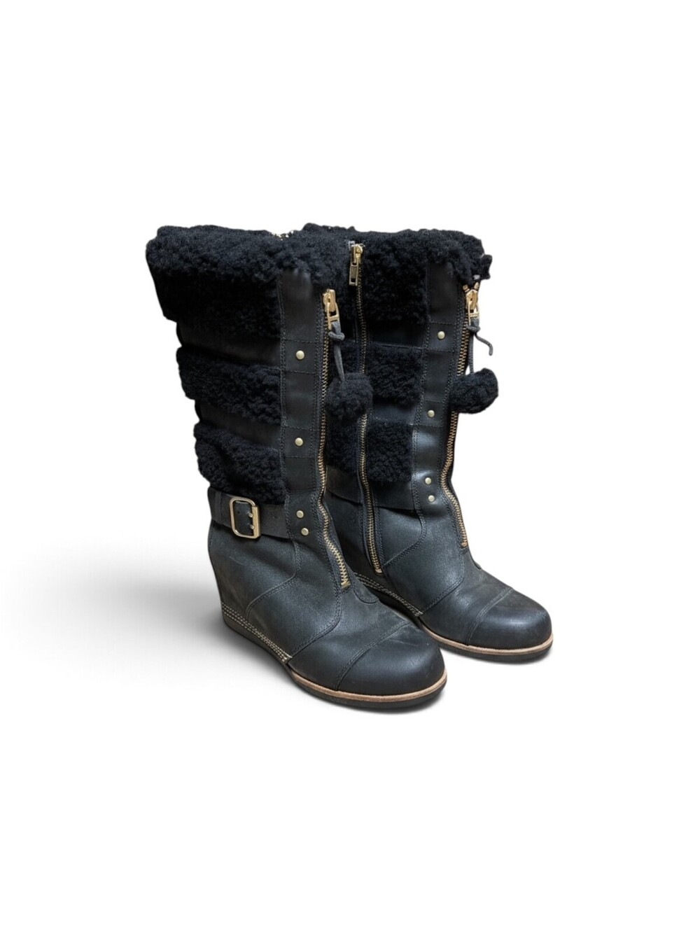 SOREL Joan of Arctic Wedge Tall Shearling Boots Black Womenโs Size 8 NL2306-010